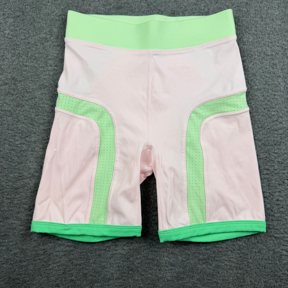 Fabletics Pink Green Mesh Panel Biker Shorts Women's S Small High Rise Athletic